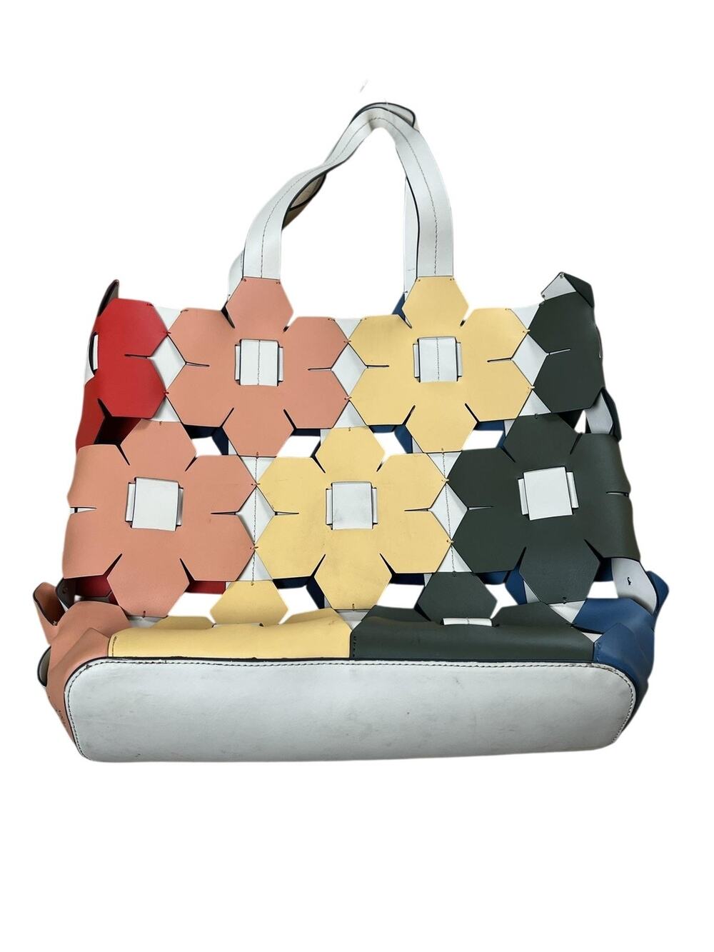 Tote Bag Womens Large Multicolor Faux Leather Cutout Flower Design Casual